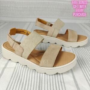 Born Beige Leather Velcro Strap Comfort Sandals Size 8M NEW